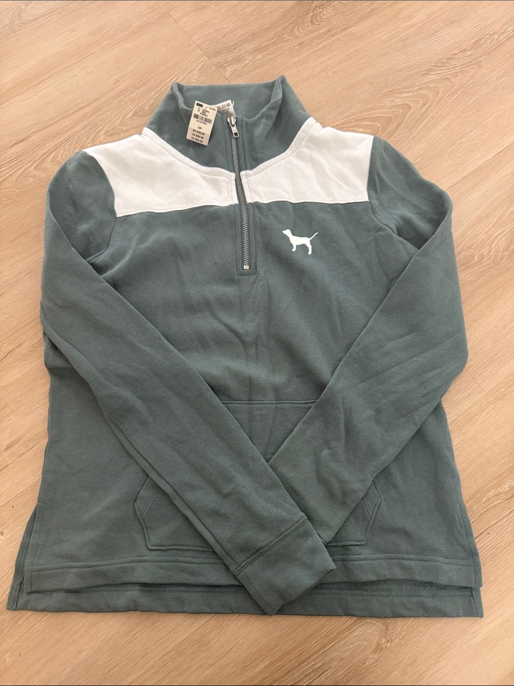 PINK Victoria's Secret Green & White Quarter-Zip Pullover Hoodie